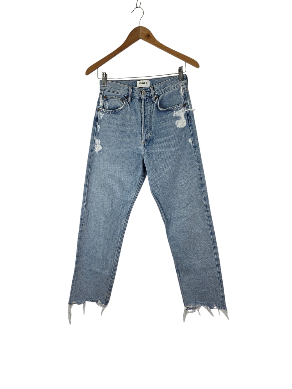 Agolde Womensβ Size 22 Denim 90s Crop Straight Leg Ankle Distressed Jeans Light